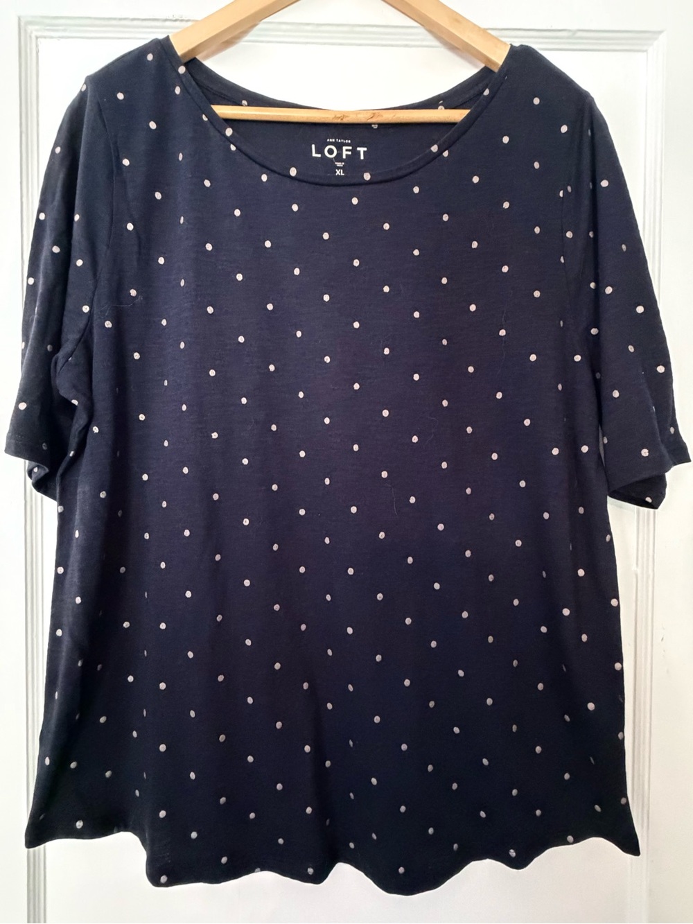 LOFT Navy Short Sleeve Tee with White Polka Dots